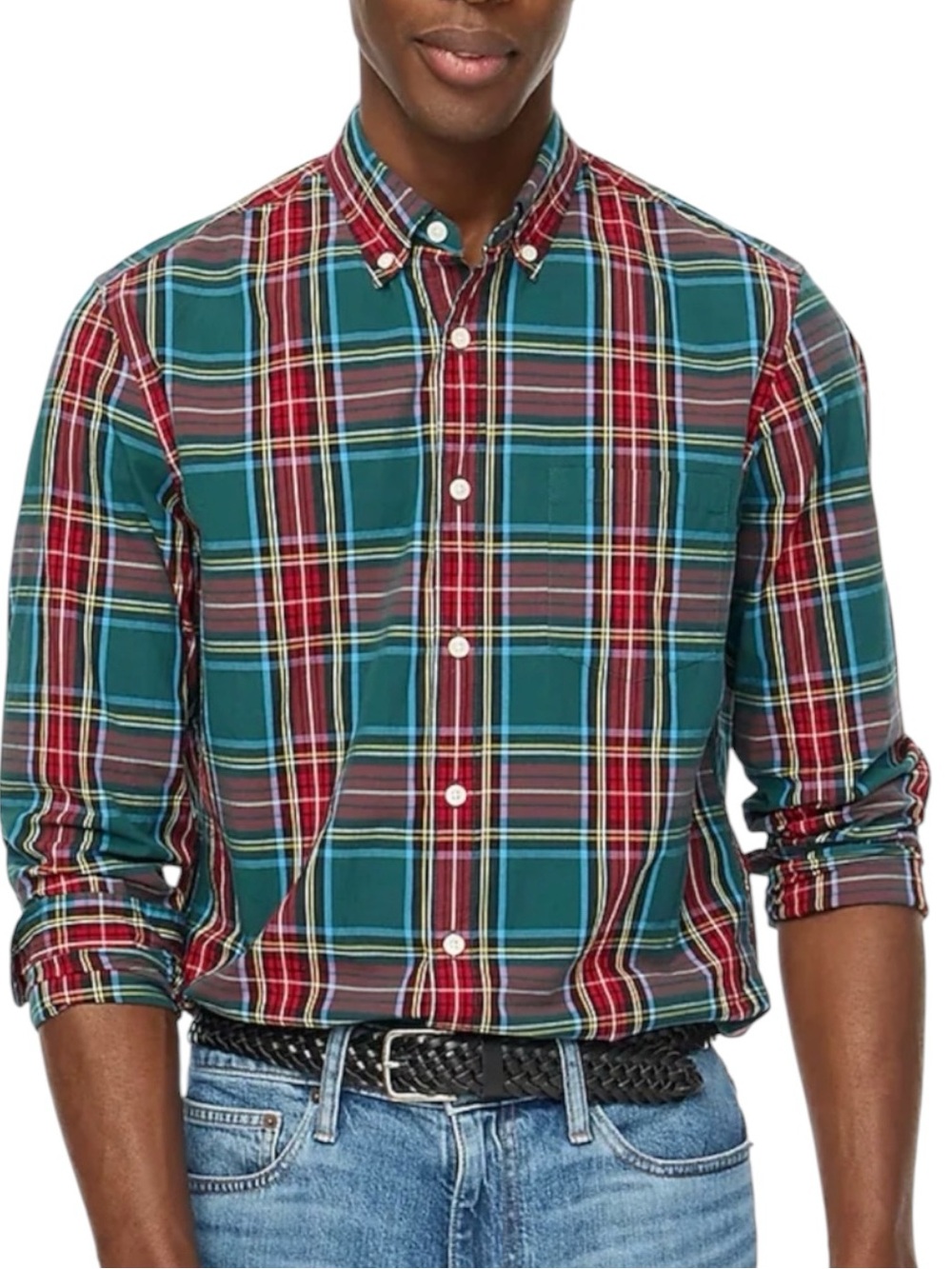 J. CREW Classic Flex-Washed Men's Plaid Shirt - Red/Green Size Large -- HOLIDAYS